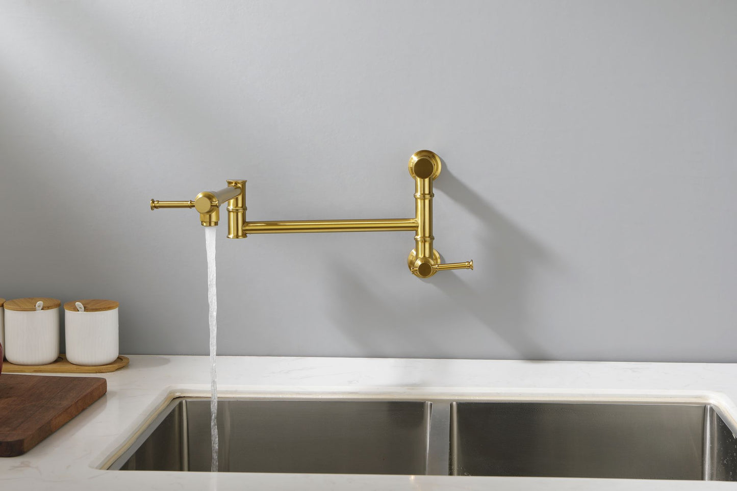 Pot Filler Faucet Wall Mount Pot Filler Faucet, Modern Brass Pot Filler Two-Attachment Wall Mount Folding Kitchen Pot Fi image 13
