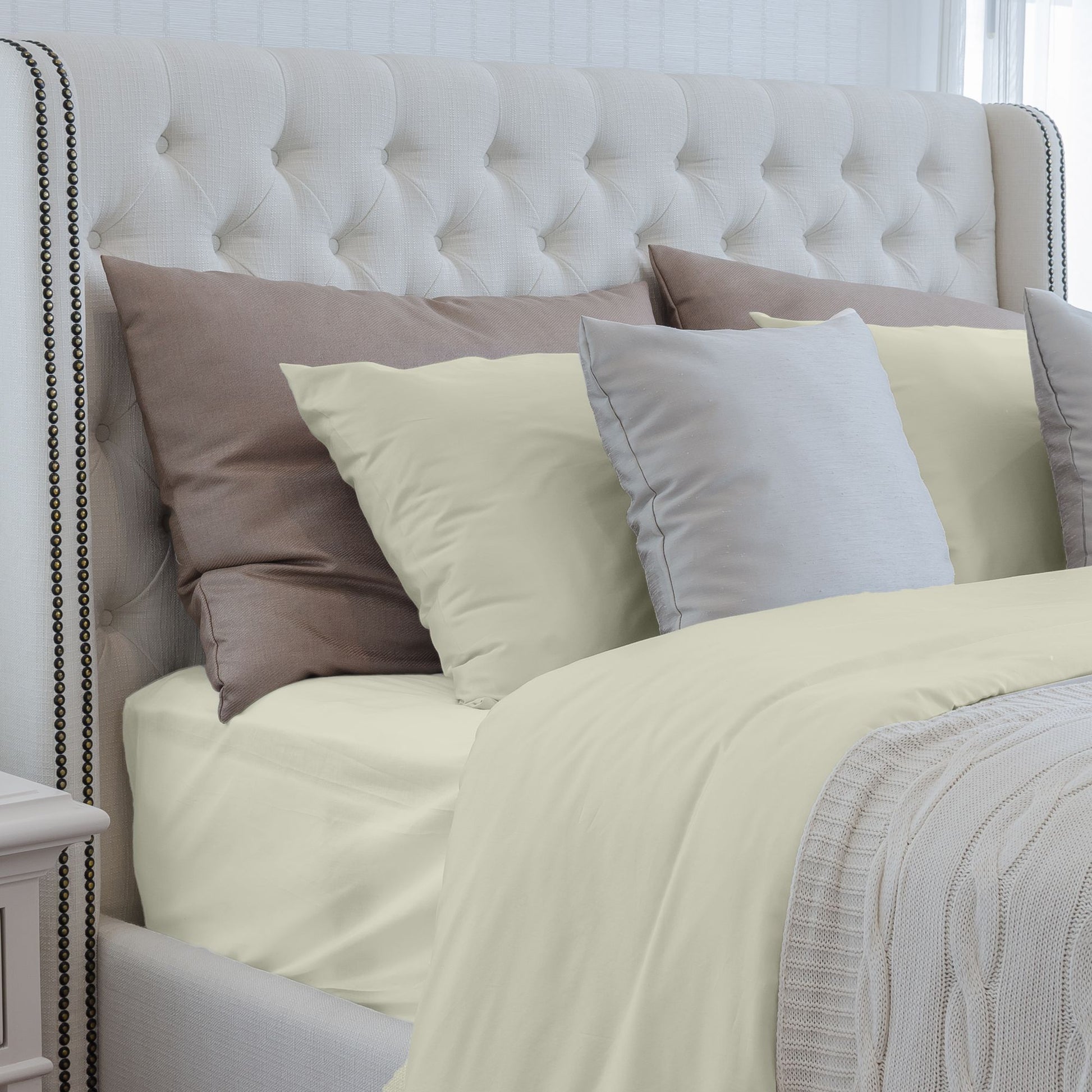 Premium Silky Soft 100% Tencel Lyocell Derived from Eucalyptus 4-Piece Sheet Set, Oeko-TEX Certified, Queen - Crème image 3