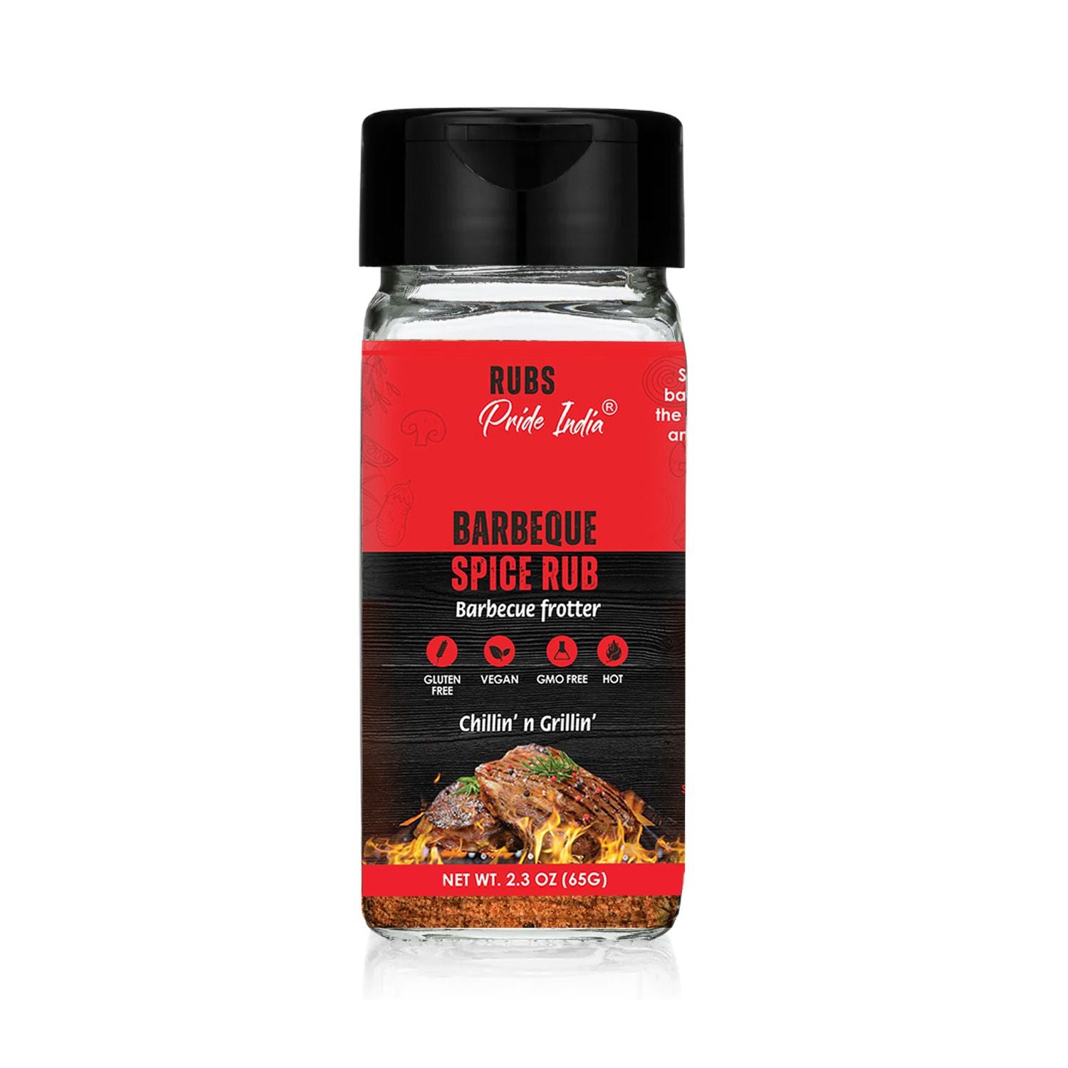 Pride of India BBQ Rub 2.3 oz (65 gm) w/ Convenient Dual Sifter Cap Sweet Smoky Spicy taste | Used for Grilling Barbecui image 1