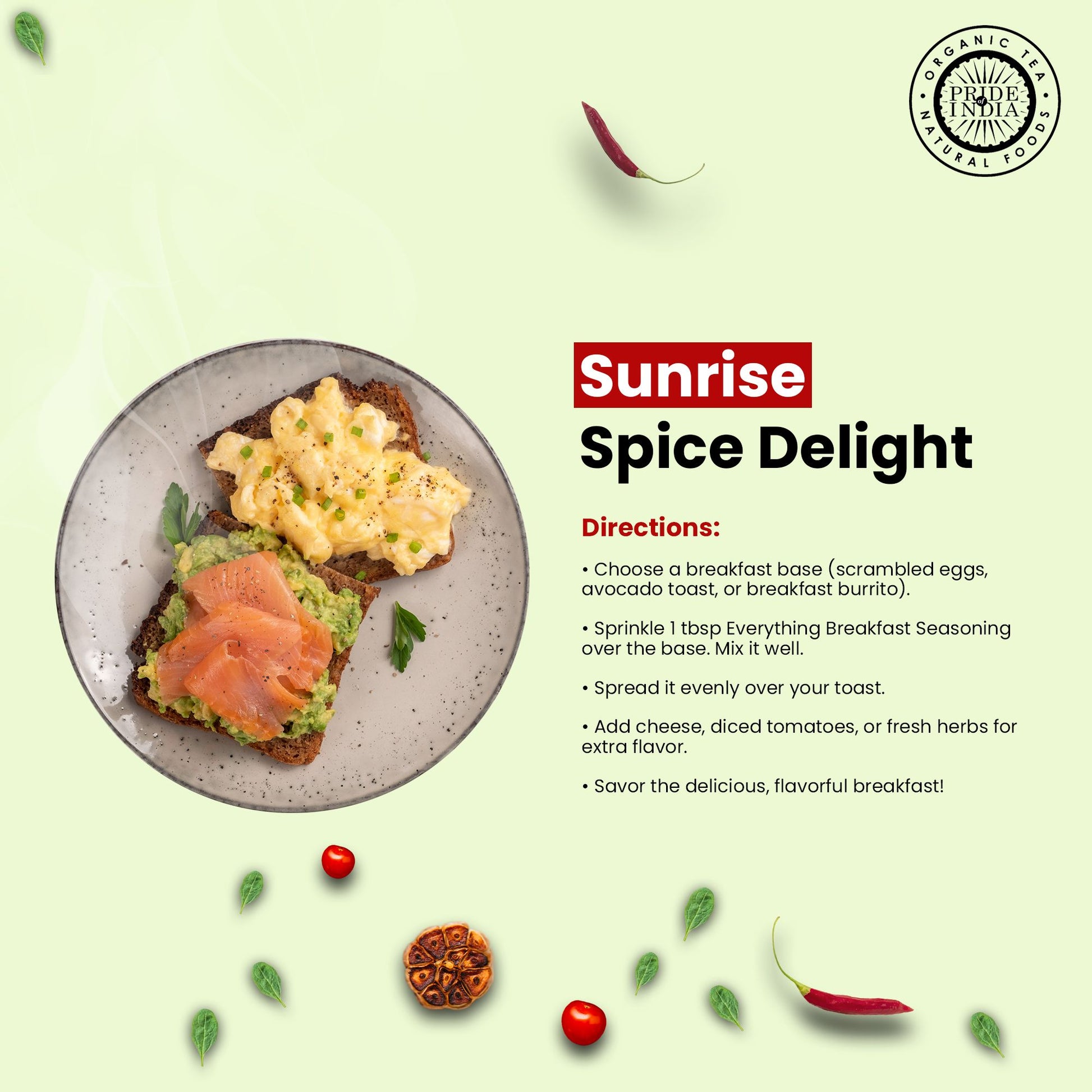 Pride of India Breakfast Seasoning 2.3 oz (65 gm) w/ Convenient Dual Sifter Cap Sweet Spicy Taste | Blend of Chia Sesame image 5