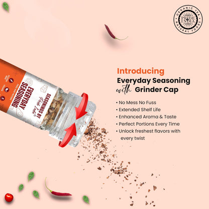 Pride of India Everyday Seasoning 2.3 oz (65 gm) w/ Convenient Grinder Cap Tangy Spicy All Purpose Mixes |Himalayan Pink image 4