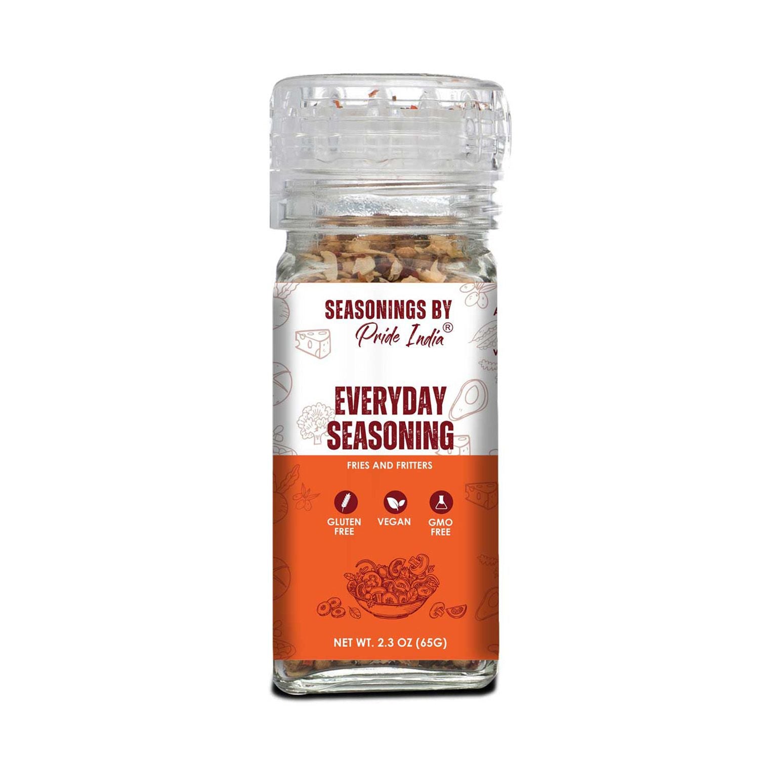 Pride of India Everyday Seasoning 2.3 oz (65 gm) w/ Convenient Grinder Cap Tangy Spicy All Purpose Mixes |Himalayan Pink image 1