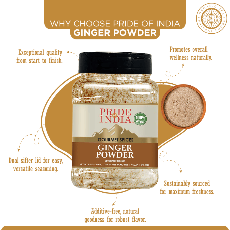 Pride of India | Ginger Fine Ground 6 oz (17 gm) Small Dual Sifter Jar | Easy to Use Blends Well | Perfect for Cooking,  image 4