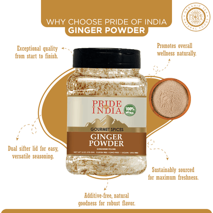 Pride of India | Ginger Fine Ground 6 oz (17 gm) Small Dual Sifter Jar | Easy to Use Blends Well | Perfect for Cooking,  image 4