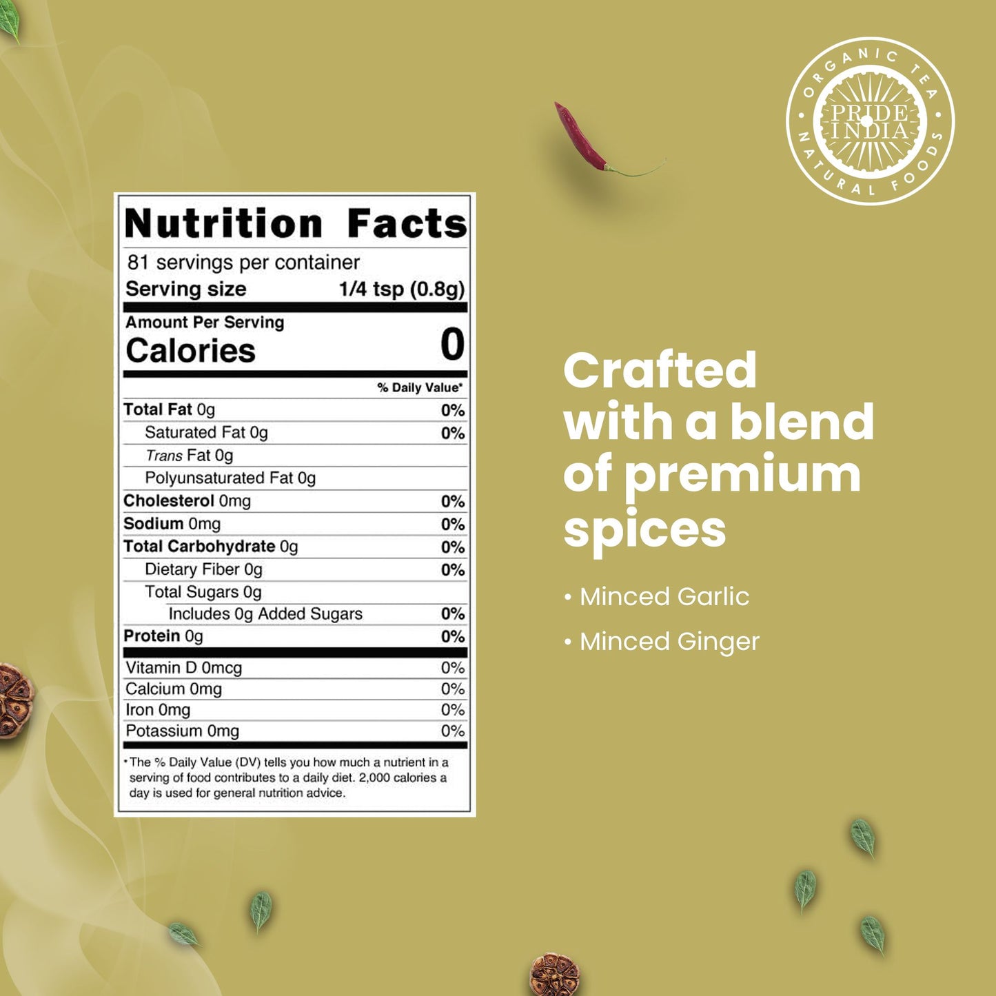 Pride of India Ginger Garlic Seasoning 2.3 oz (65 gm) w/ Convenient Grinder Cap Spicy Savory Taste | For Cooking, Marina image 3