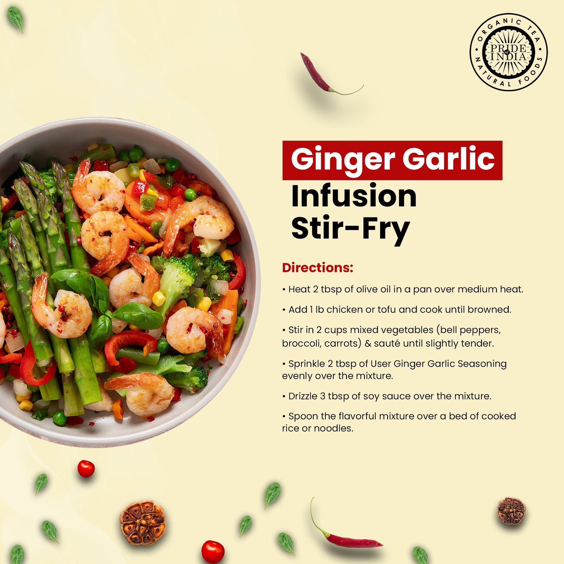 Pride of India Ginger Garlic Seasoning 2.3 oz (65 gm) w/ Convenient Grinder Cap Spicy Savory Taste | For Cooking, Marina image 5