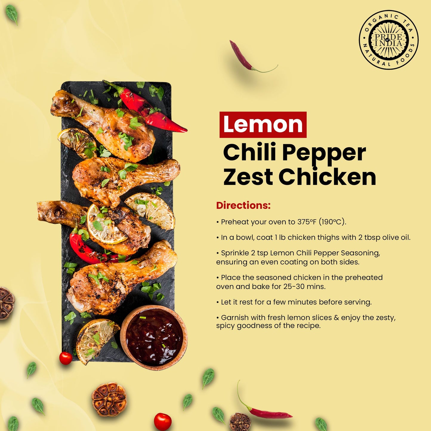 Pride of India Lemon Chili Pepper 2.3 oz (65 gm) w/ Convenient Dual Sifter Cap Spicy Citrusy Taste | Used for Grilling S image 5