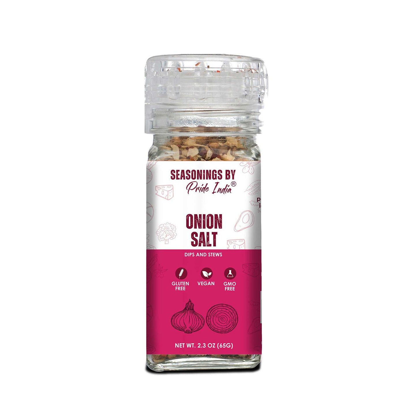 Pride of India Onion Salt 2.3 oz (65 gm) w/ Convenient Grinder Cap Healthy Warm Toasty Kitchen Staple | Used for Seasoni image 1