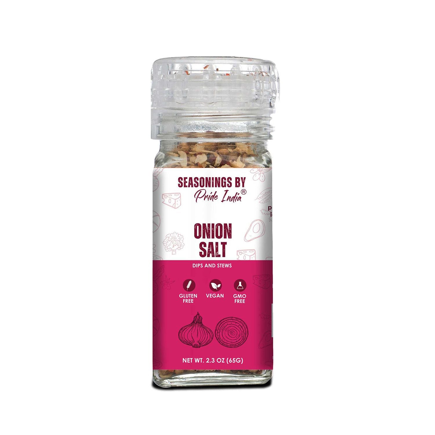 Pride of India Onion Salt 2.3 oz (65 gm) w/ Convenient Grinder Cap Healthy Warm Toasty Kitchen Staple | Used for Seasoni image 1