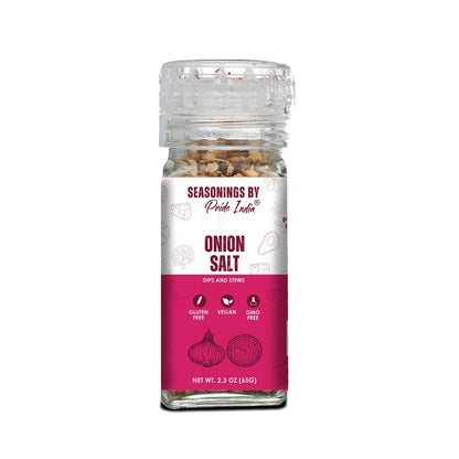 Pride of India Onion Salt 2.3 oz (65 gm) w/ Convenient Grinder Cap Healthy Warm Toasty Kitchen Staple | Used for Seasoni image 1