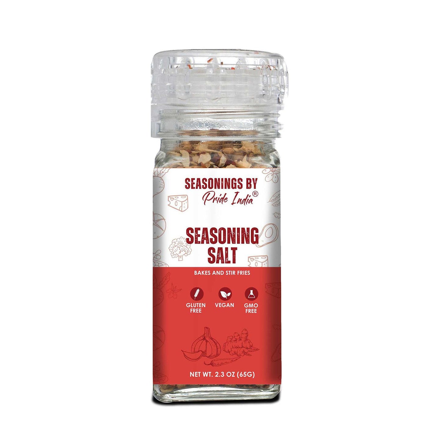 Pride of India Seasoning Salt 2.3 oz (65 gm) w/ Convenient Grinder Cap Tangy Spicy Taste | Himalayan Pink Salt Fresh Gar image 1