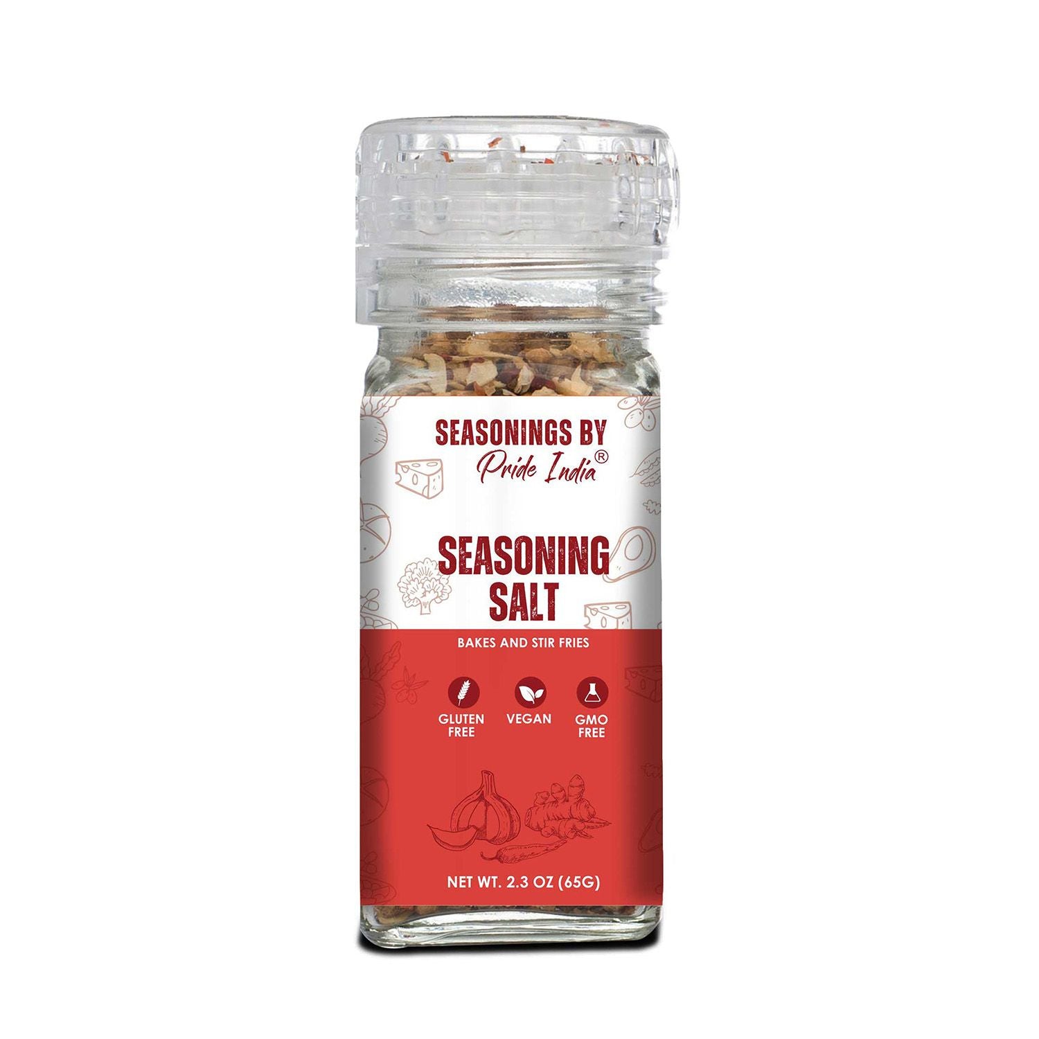 Pride of India Seasoning Salt 2.3 oz (65 gm) w/ Convenient Grinder Cap Tangy Spicy Taste | Himalayan Pink Salt Fresh Gar image 1