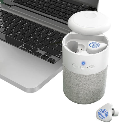 Pro Pair speaker charging case open with earbuds