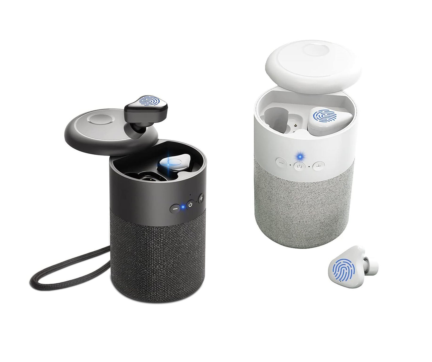 Pro Pair earbuds placed inside speaker charging case