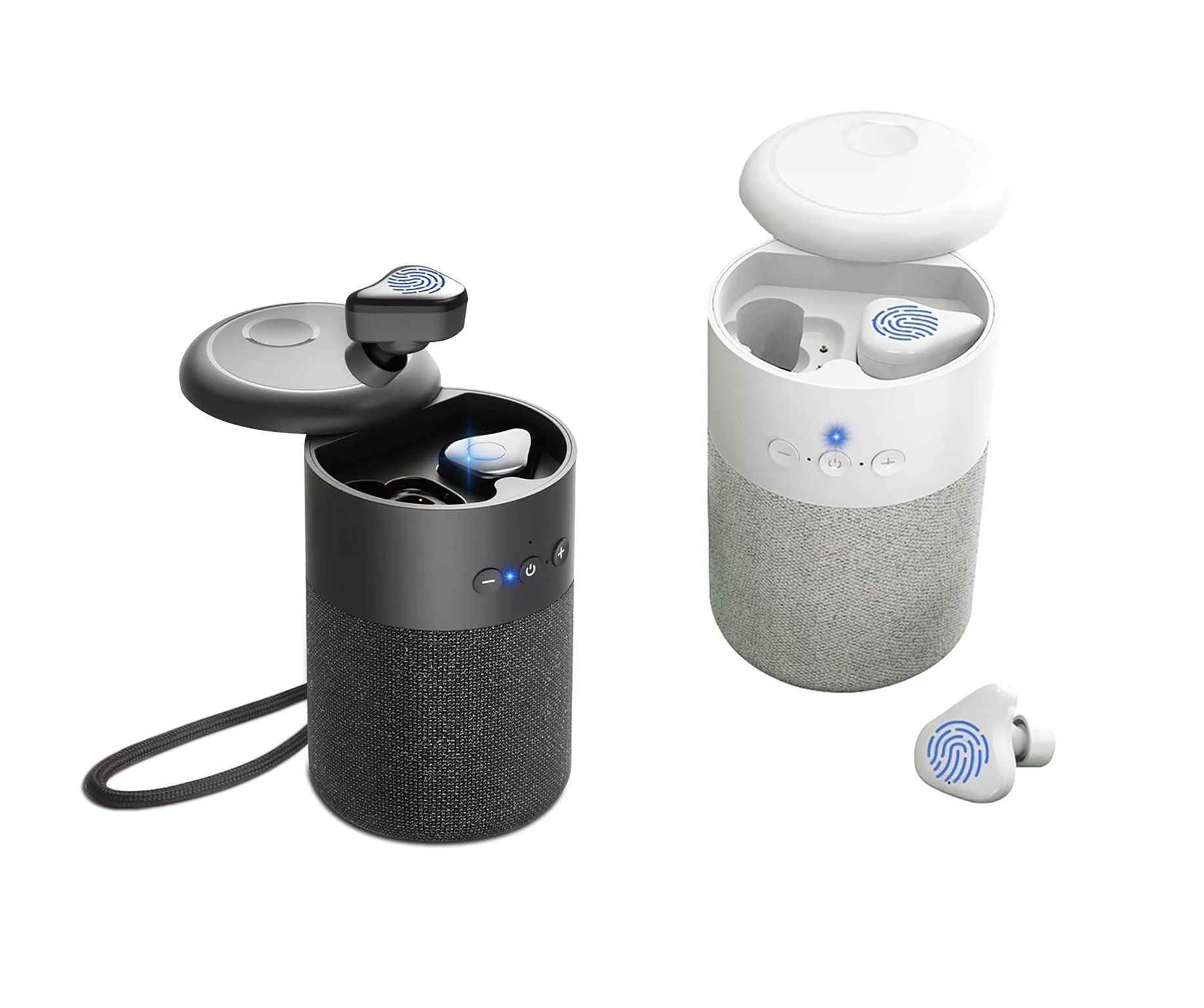 Pro Pair earbuds placed inside speaker charging case