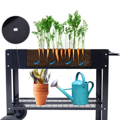 Products Elevated Mobile Raised Ergonomic Metal Planter Garden Bed for Backyard, Patio w/Wheels, Lower Shelf, black image 13
