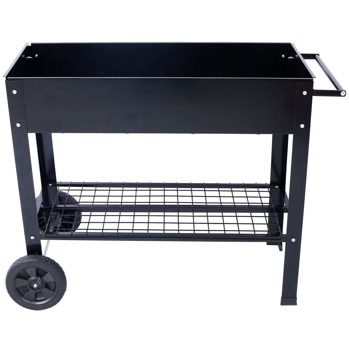 Products Elevated Mobile Raised Ergonomic Metal Planter Garden Bed for Backyard, Patio w/Wheels, Lower Shelf, black image 6