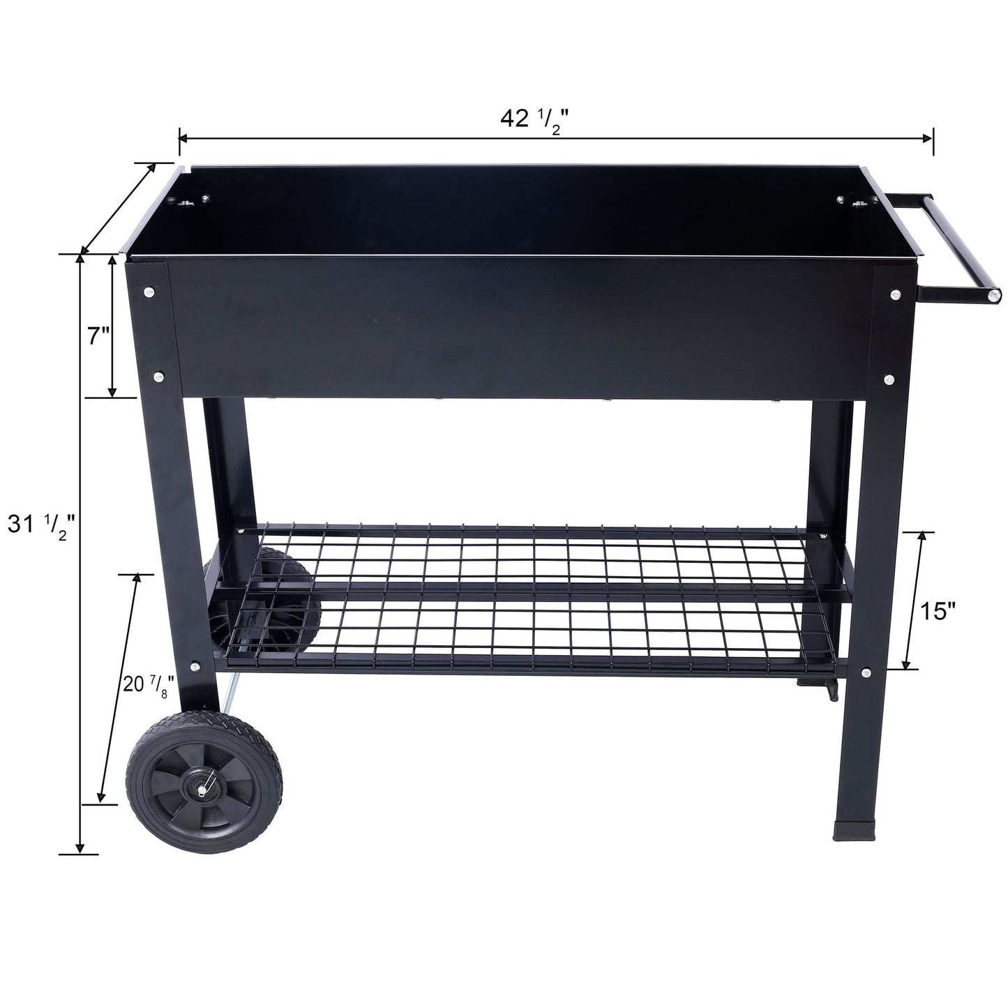 Products Elevated Mobile Raised Ergonomic Metal Planter Garden Bed for Backyard, Patio w/Wheels, Lower Shelf, black image 16