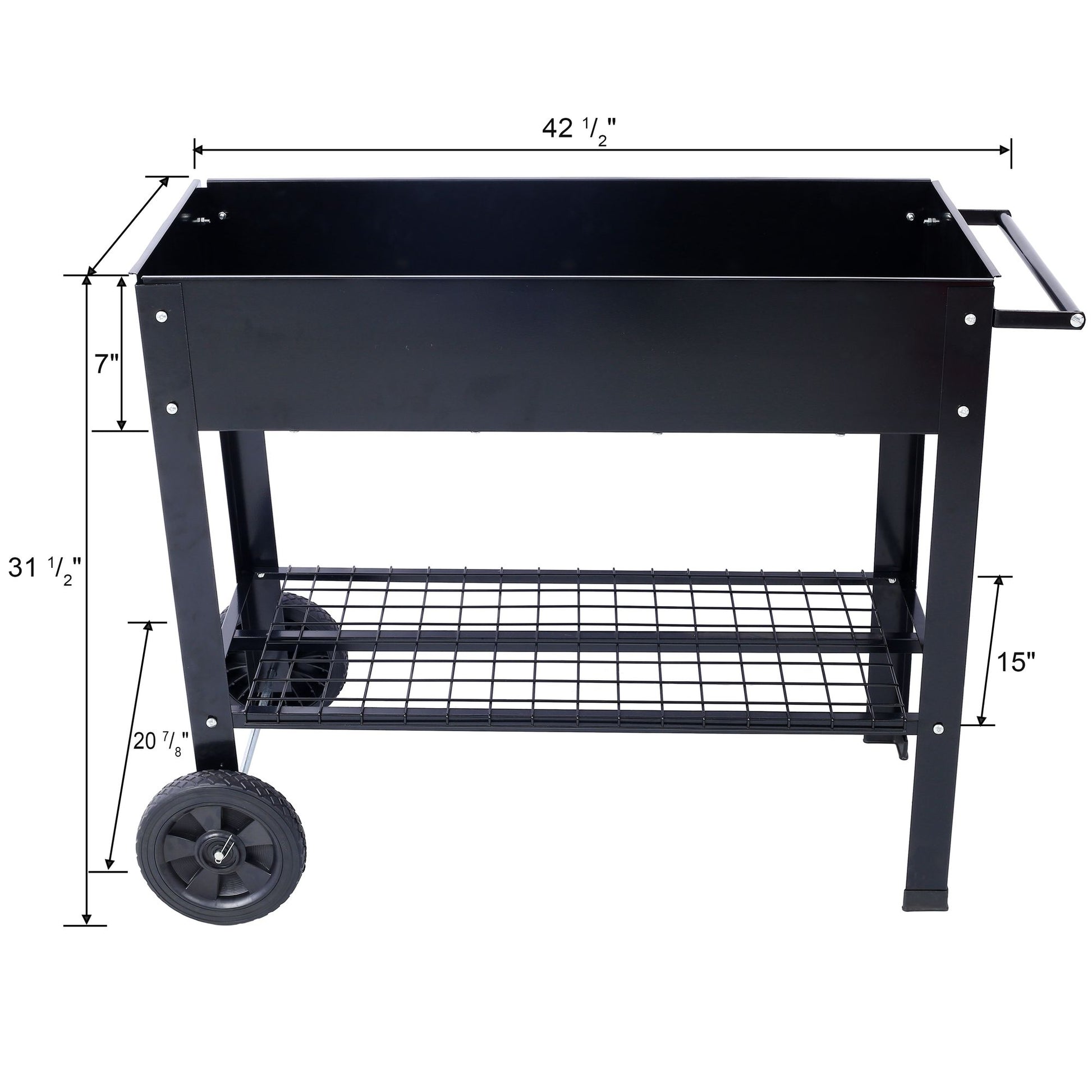 Products Elevated Mobile Raised Ergonomic Metal Planter Garden Bed for Backyard, Patio w/Wheels, Lower Shelf, black image 16