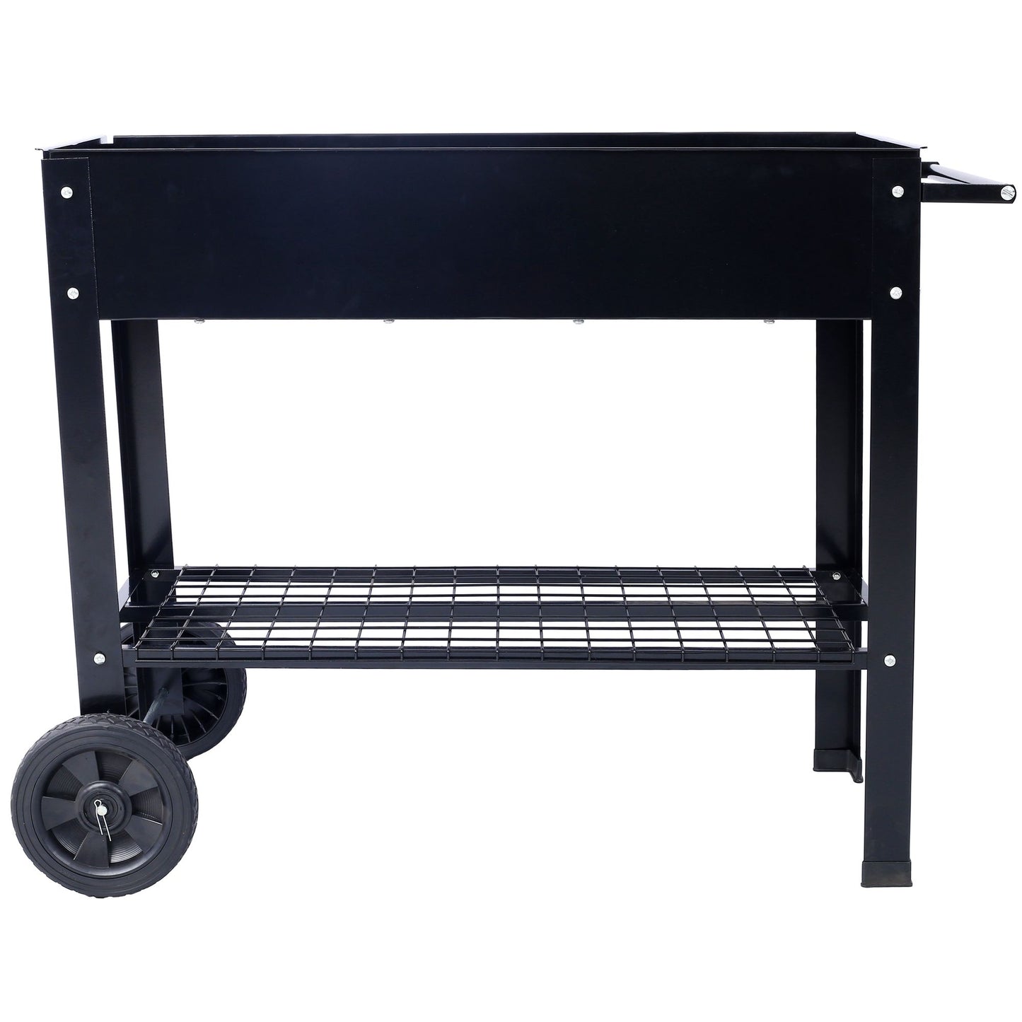 Products Elevated Mobile Raised Ergonomic Metal Planter Garden Bed for Backyard, Patio w/Wheels, Lower Shelf, black image 3