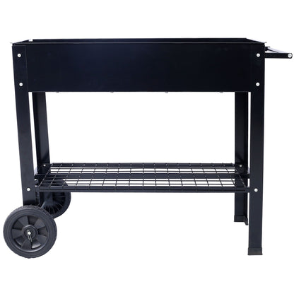 Products Elevated Mobile Raised Ergonomic Metal Planter Garden Bed for Backyard, Patio w/Wheels, Lower Shelf, black image 3