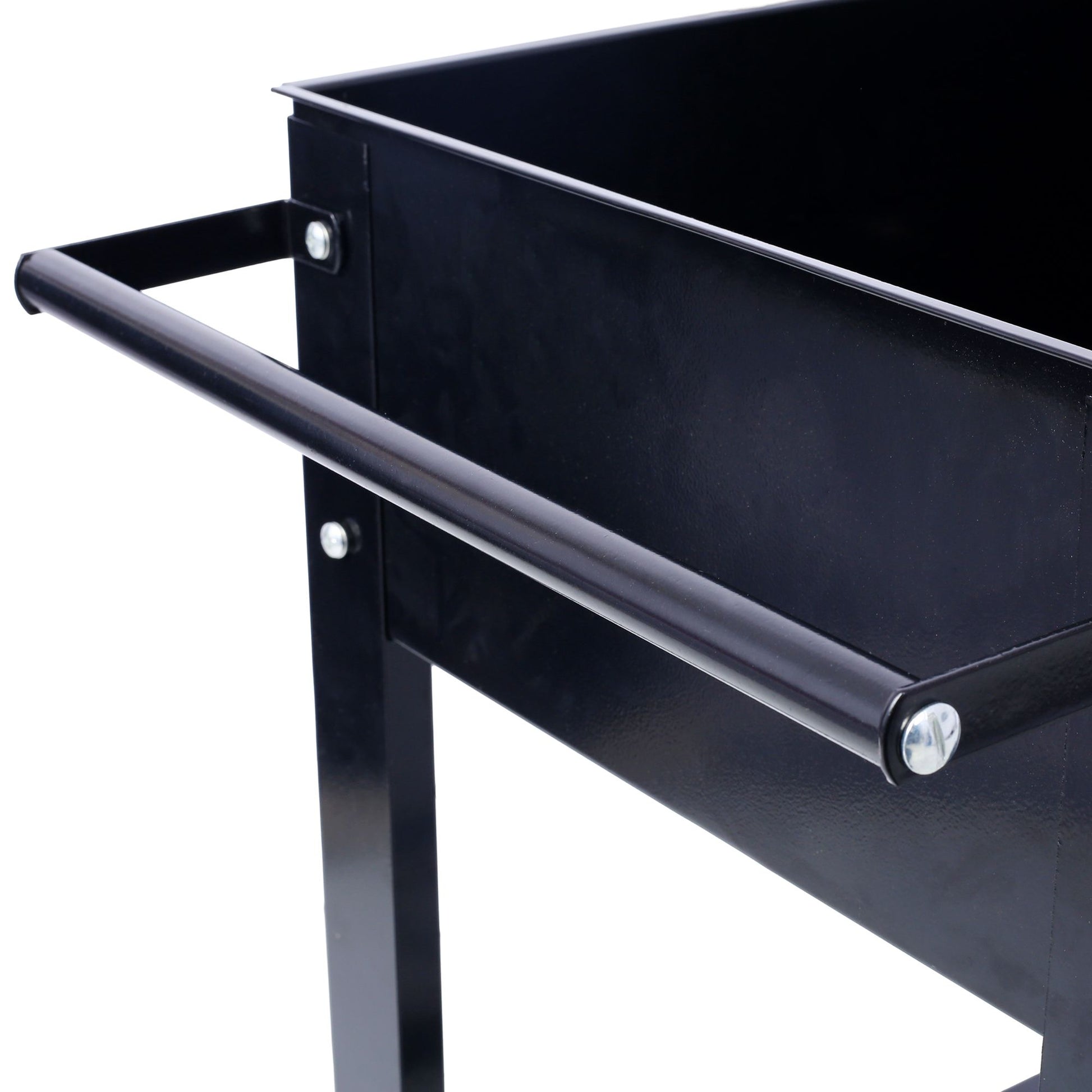 Products Elevated Mobile Raised Ergonomic Metal Planter Garden Bed for Backyard, Patio w/Wheels, Lower Shelf, black image 8