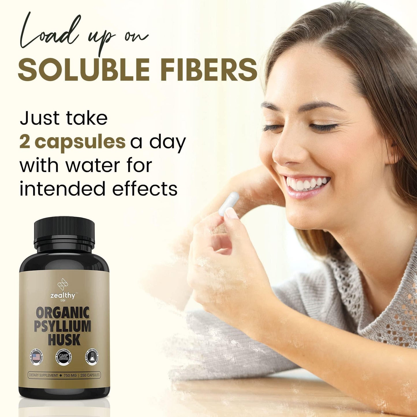 Psyllium Husk Capsules All Natural Fiber Supplement for Gut Health 750 Mg 250 Capsules image 7