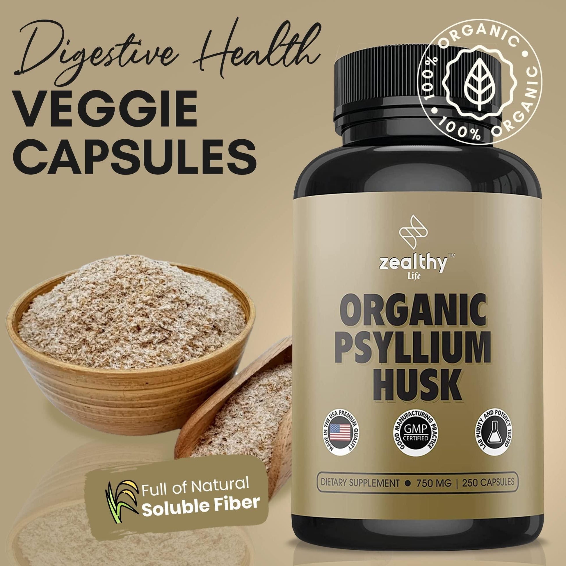 Psyllium Husk Capsules All Natural Fiber Supplement for Gut Health 750 Mg 250 Capsules image 2