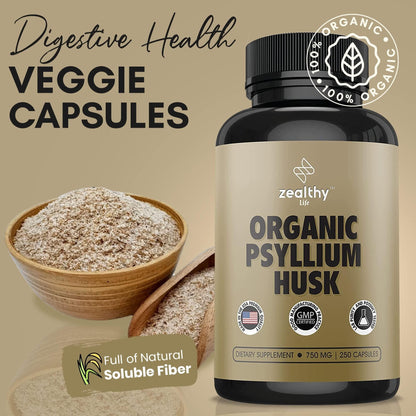 Psyllium Husk Capsules All Natural Fiber Supplement for Gut Health 750 Mg 250 Capsules image 2