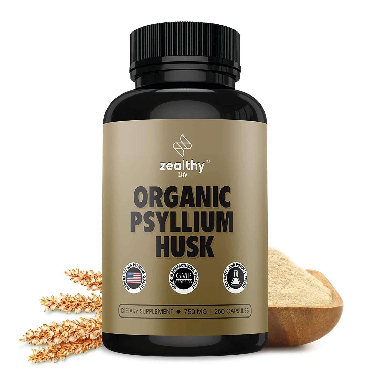 Psyllium Husk Capsules All Natural Fiber Supplement for Gut Health 750 Mg 250 Capsules image 1