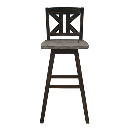 Pub Height Chairs Set of 2, Distressed Gray and Black 360-degree Swivel Chair Solid Rubberwood Furniture, Divided X-Back image 2