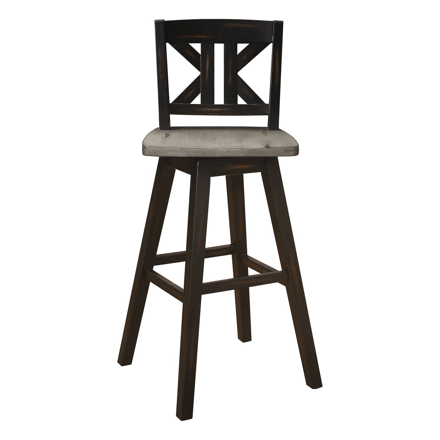 Pub Height Chairs Set of 2, Distressed Gray and Black 360-degree Swivel Chair Solid Rubberwood Furniture, Divided X-Back image 4