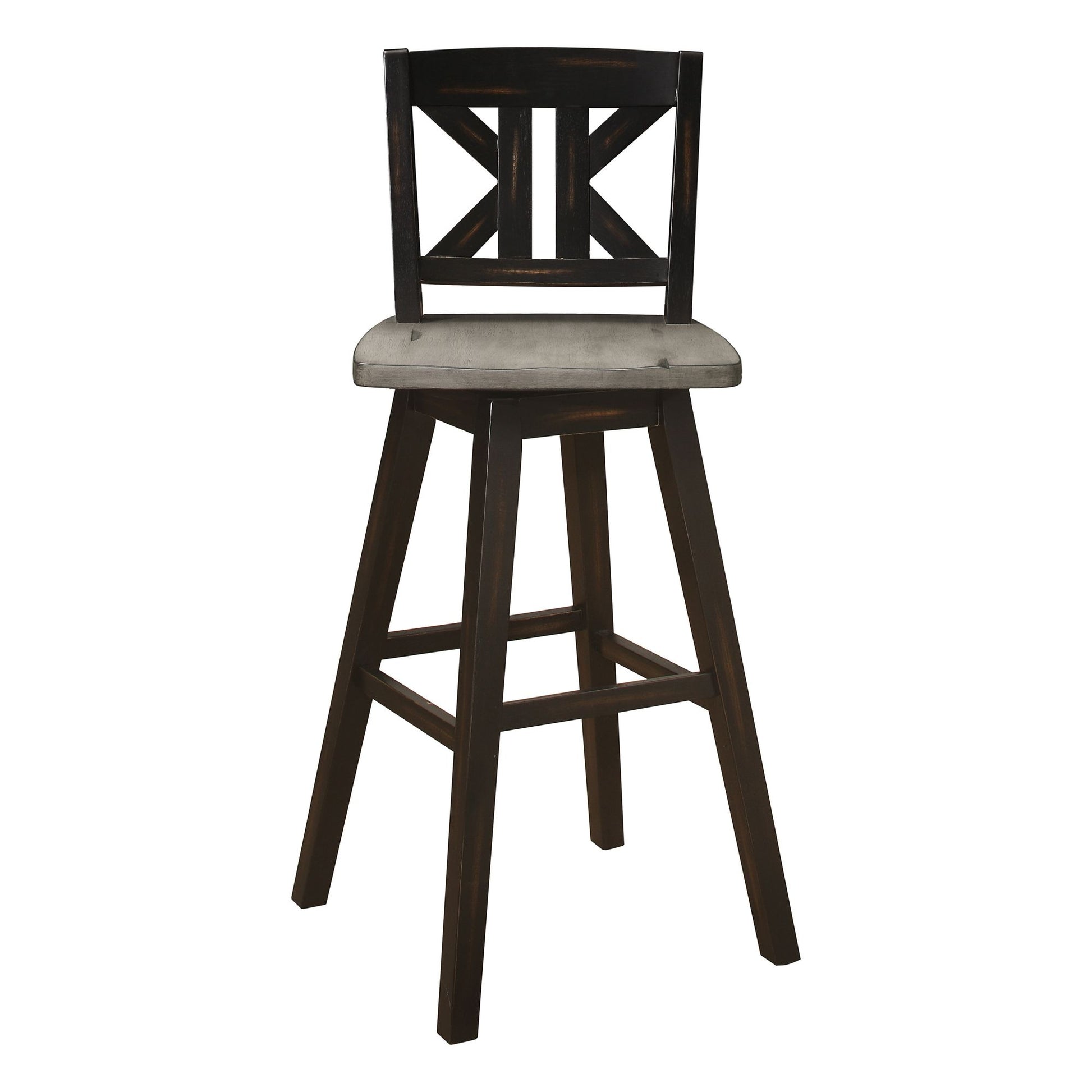Pub Height Chairs Set of 2, Distressed Gray and Black 360-degree Swivel Chair Solid Rubberwood Furniture, Divided X-Back image 4