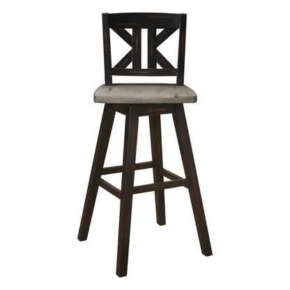 Pub Height Chairs Set of 2, Distressed Gray and Black 360-degree Swivel Chair Solid Rubberwood Furniture, Divided X-Back image 4