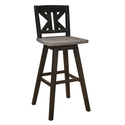 Pub Height Chairs Set of 2, Distressed Gray and Black 360-degree Swivel Chair Solid Rubberwood Furniture, Divided X-Back image 1