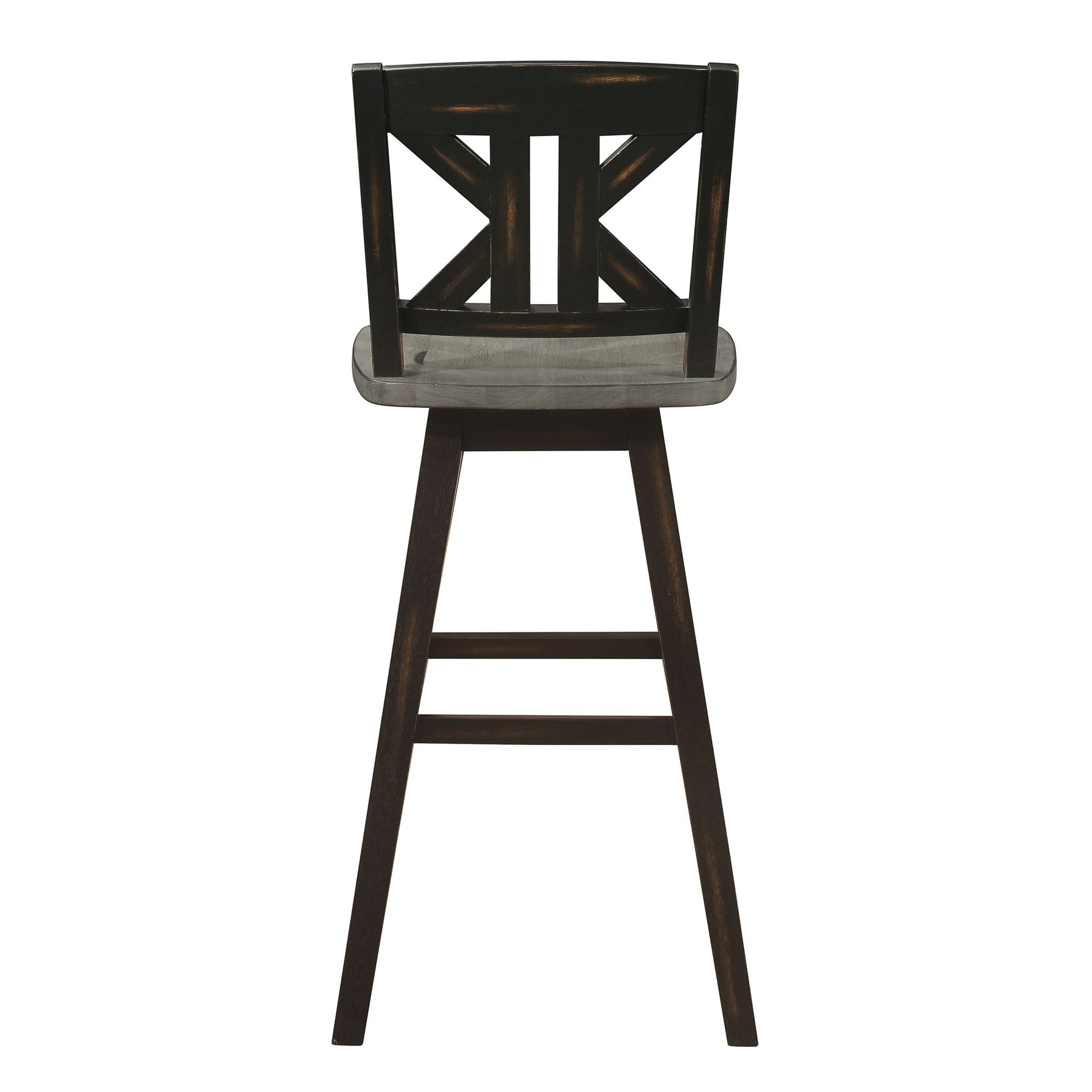 Pub Height Chairs Set of 2, Distressed Gray and Black 360-degree Swivel Chair Solid Rubberwood Furniture, Divided X-Back image 3