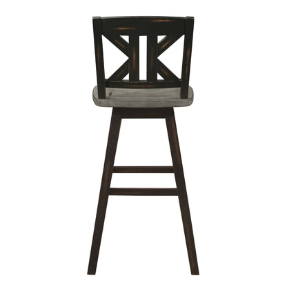 Pub Height Chairs Set of 2, Distressed Gray and Black 360-degree Swivel Chair Solid Rubberwood Furniture, Divided X-Back image 3