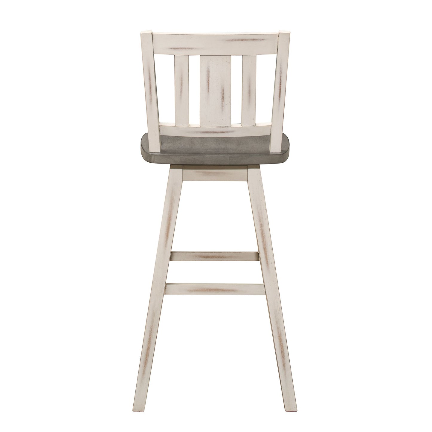 Pub Height Chairs Set of 2, Distressed Gray and White 360-degree Swivel Chair Solid Rubberwood Furniture, Vertical Slat  image 3