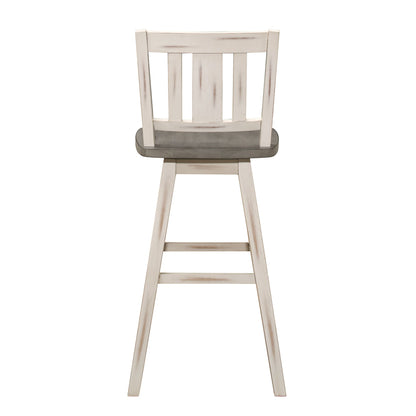 Pub Height Chairs Set of 2, Distressed Gray and White 360-degree Swivel Chair Solid Rubberwood Furniture, Vertical Slat  image 3