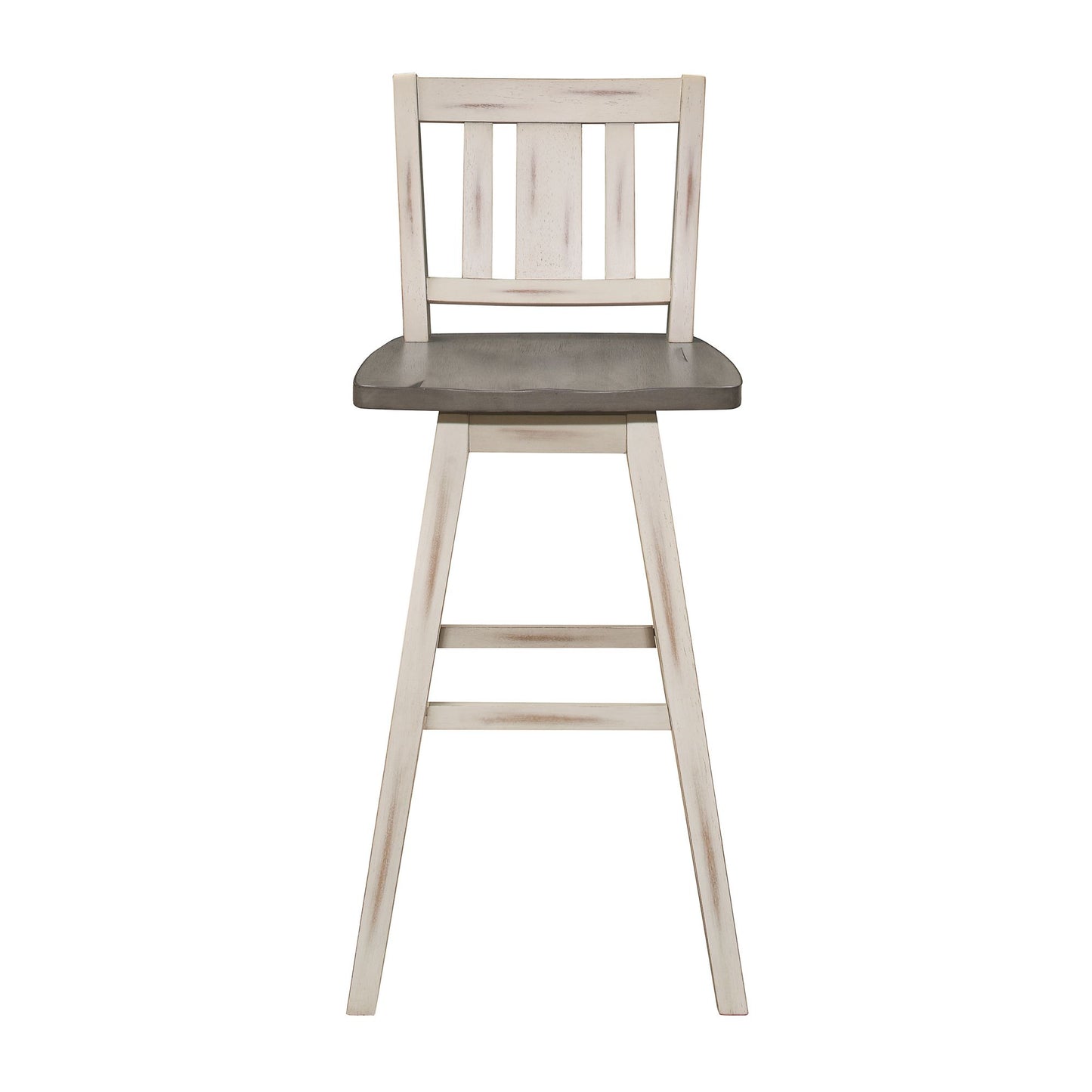 Pub Height Chairs Set of 2, Distressed Gray and White 360-degree Swivel Chair Solid Rubberwood Furniture, Vertical Slat  image 2