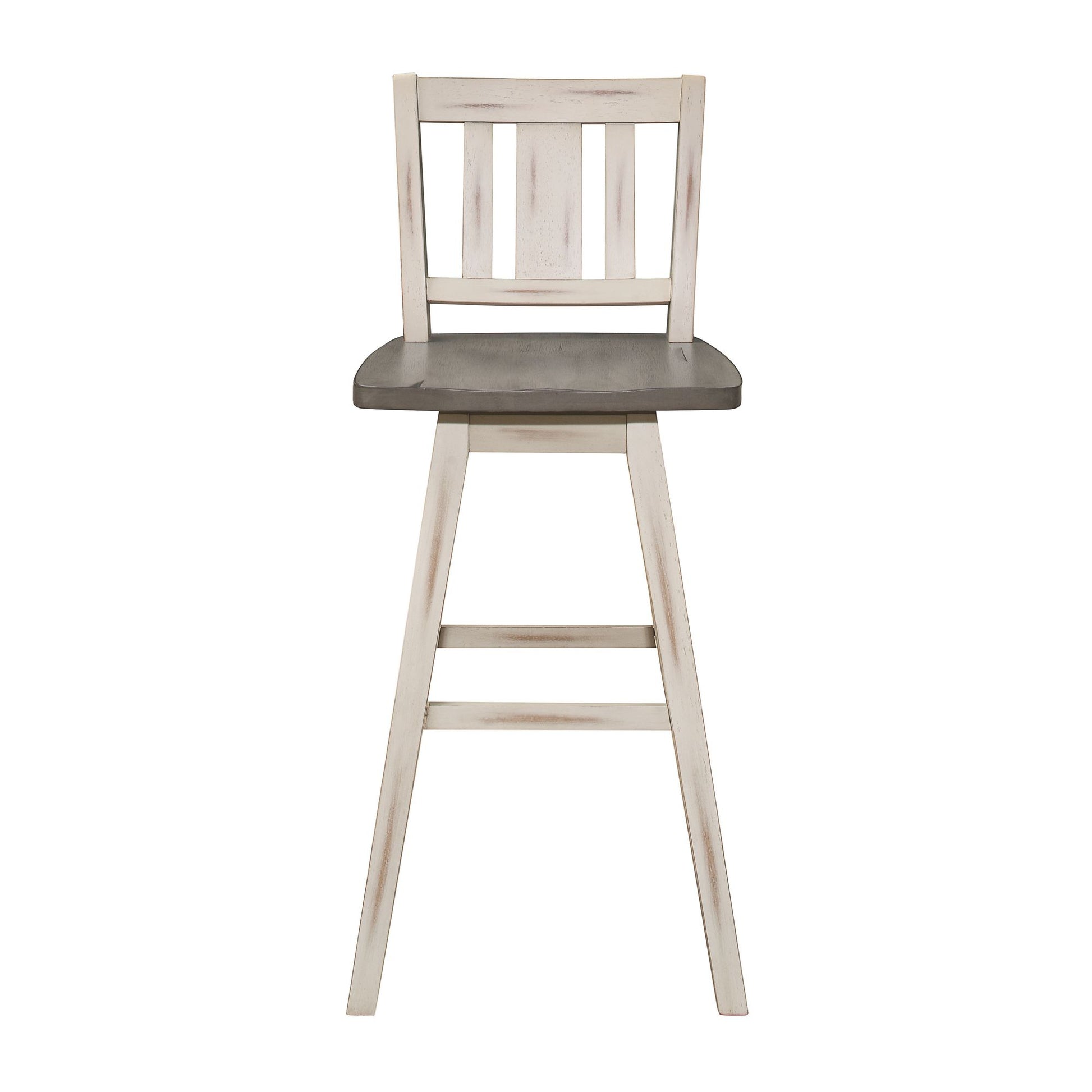 Pub Height Chairs Set of 2, Distressed Gray and White 360-degree Swivel Chair Solid Rubberwood Furniture, Vertical Slat  image 2