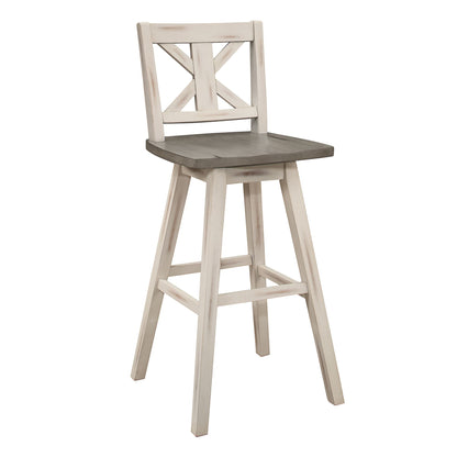 Pub Height Chairs Set of 2, Distressed Gray and White 360-degree Swivel Chair Solid Rubberwood Furniture, X-Back Bar Cha image 1