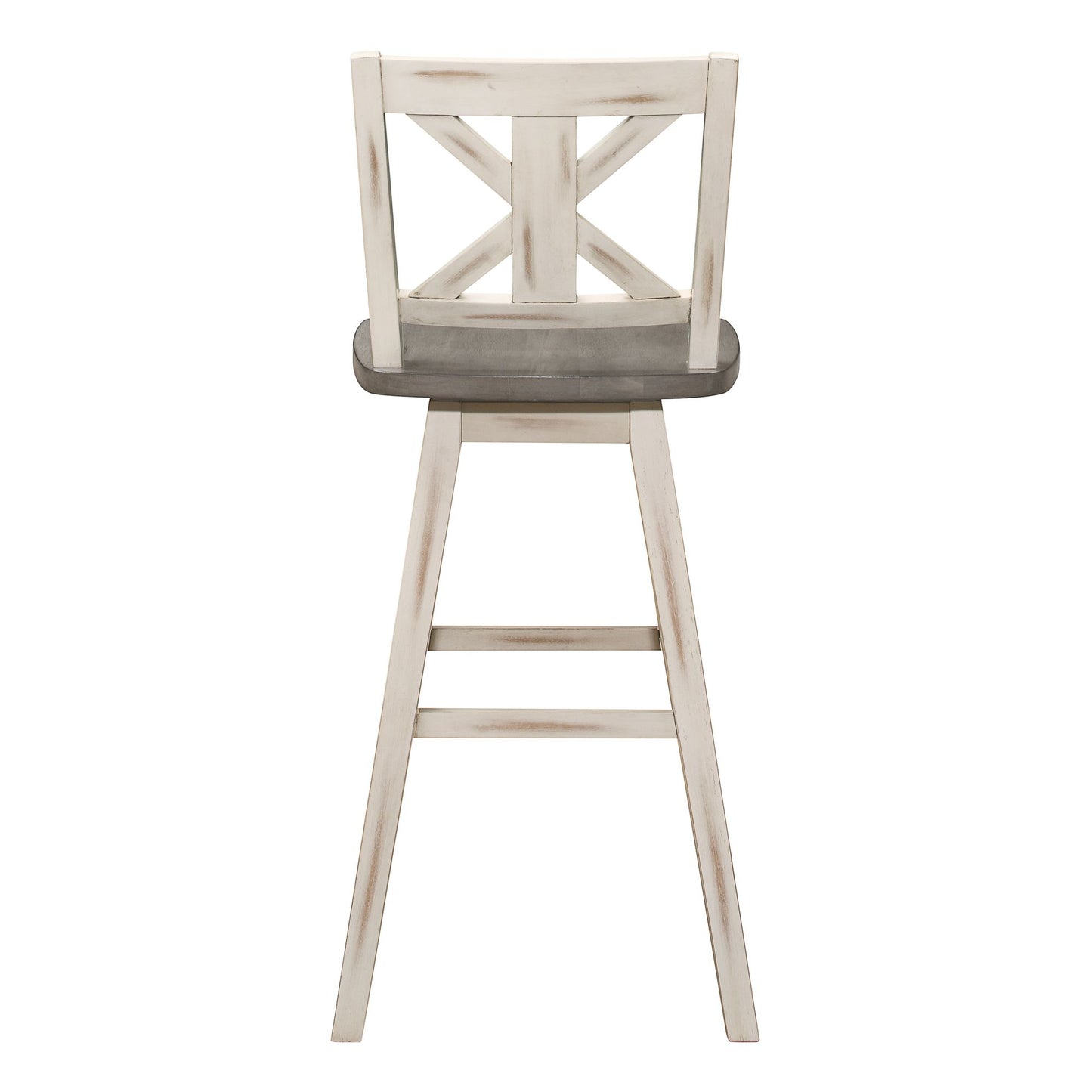 Pub Height Chairs Set of 2, Distressed Gray and White 360-degree Swivel Chair Solid Rubberwood Furniture, X-Back Bar Cha image 3