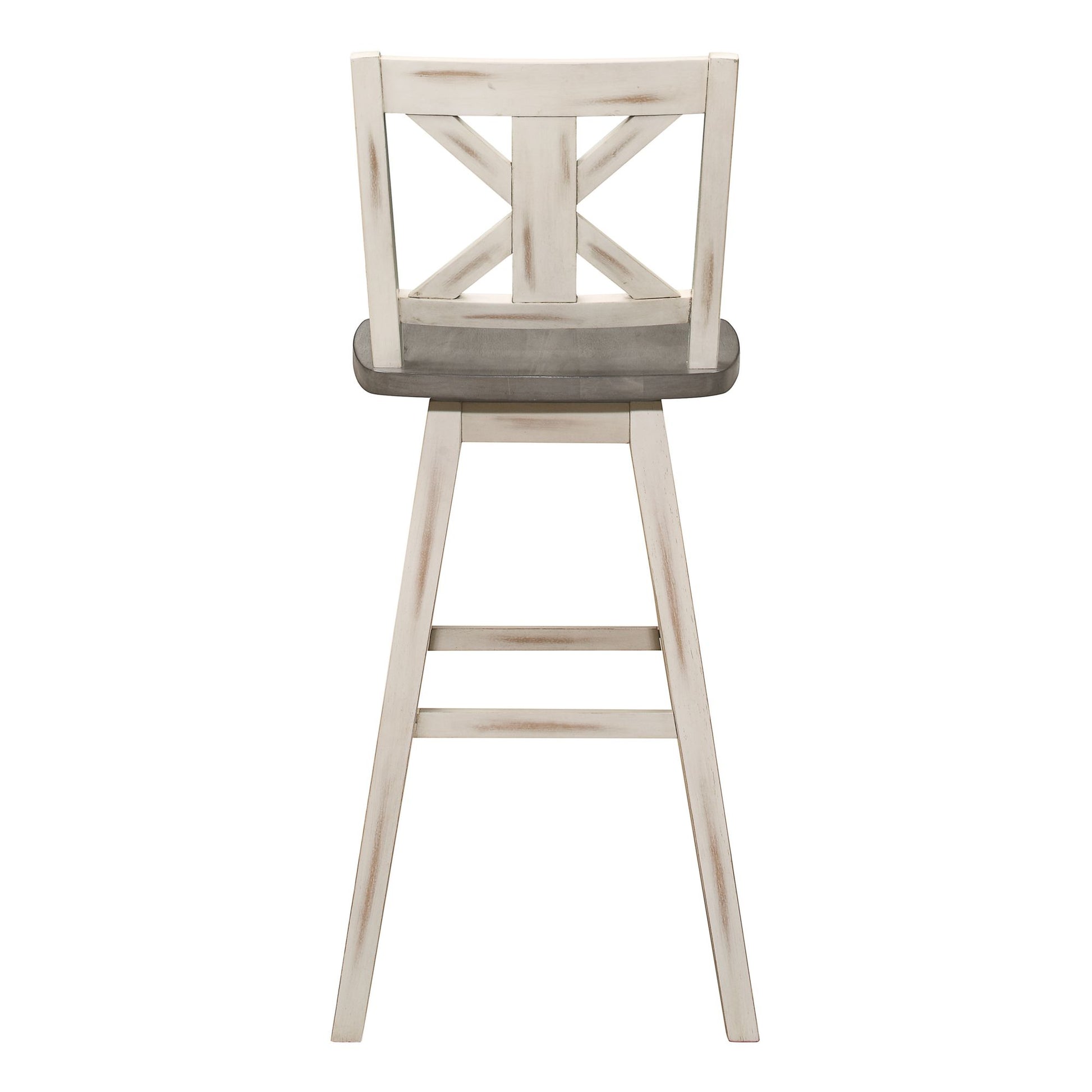 Pub Height Chairs Set of 2, Distressed Gray and White 360-degree Swivel Chair Solid Rubberwood Furniture, X-Back Bar Cha image 3
