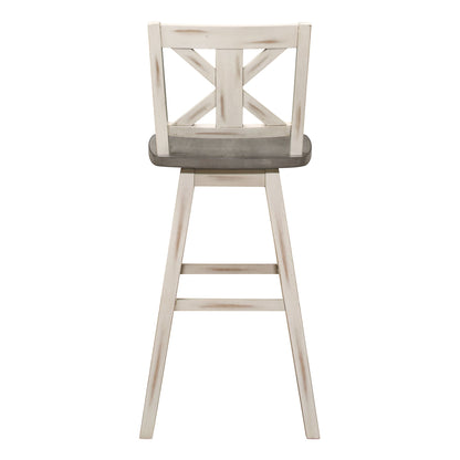 Pub Height Chairs Set of 2, Distressed Gray and White 360-degree Swivel Chair Solid Rubberwood Furniture, X-Back Bar Cha image 3