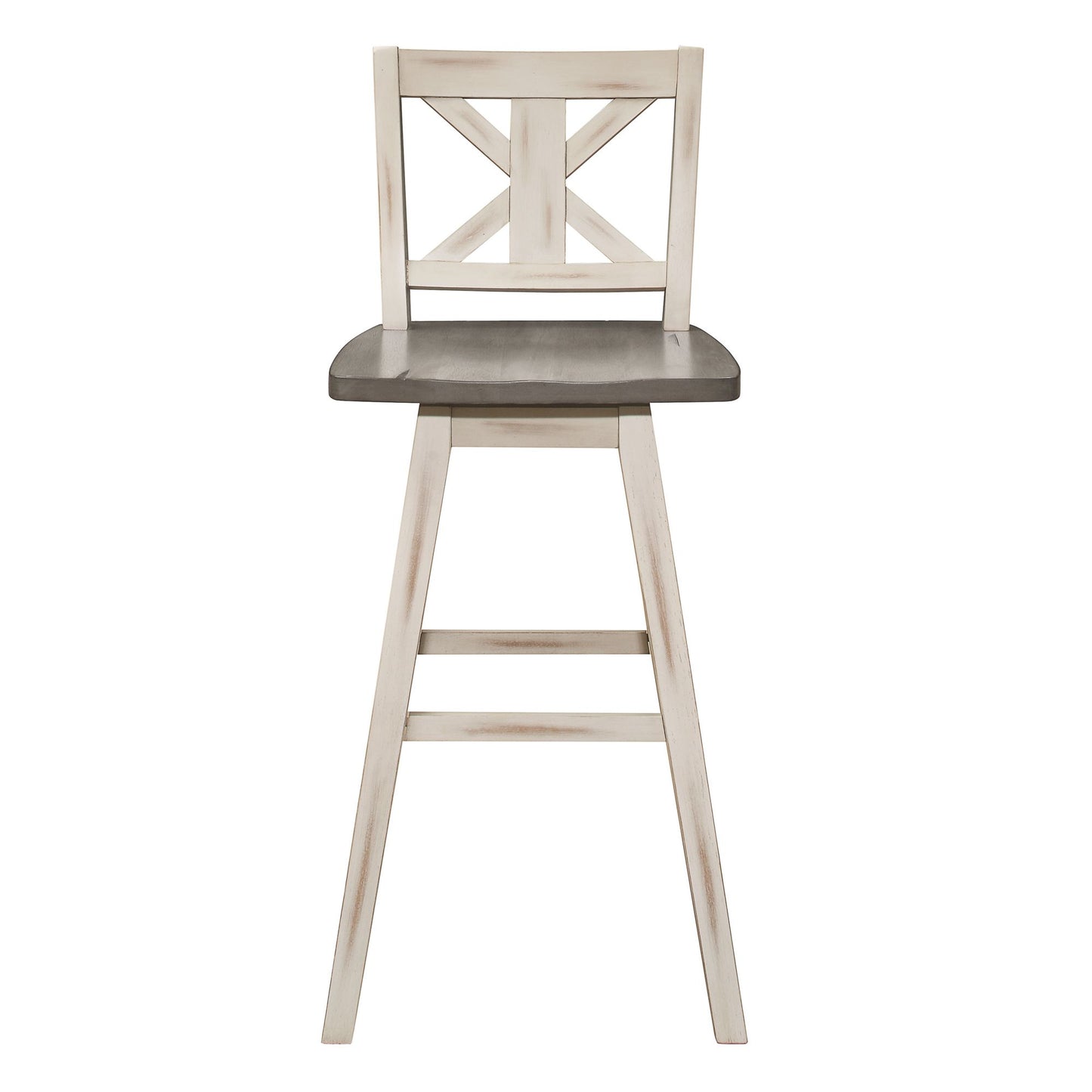 Pub Height Chairs Set of 2, Distressed Gray and White 360-degree Swivel Chair Solid Rubberwood Furniture, X-Back Bar Cha image 2