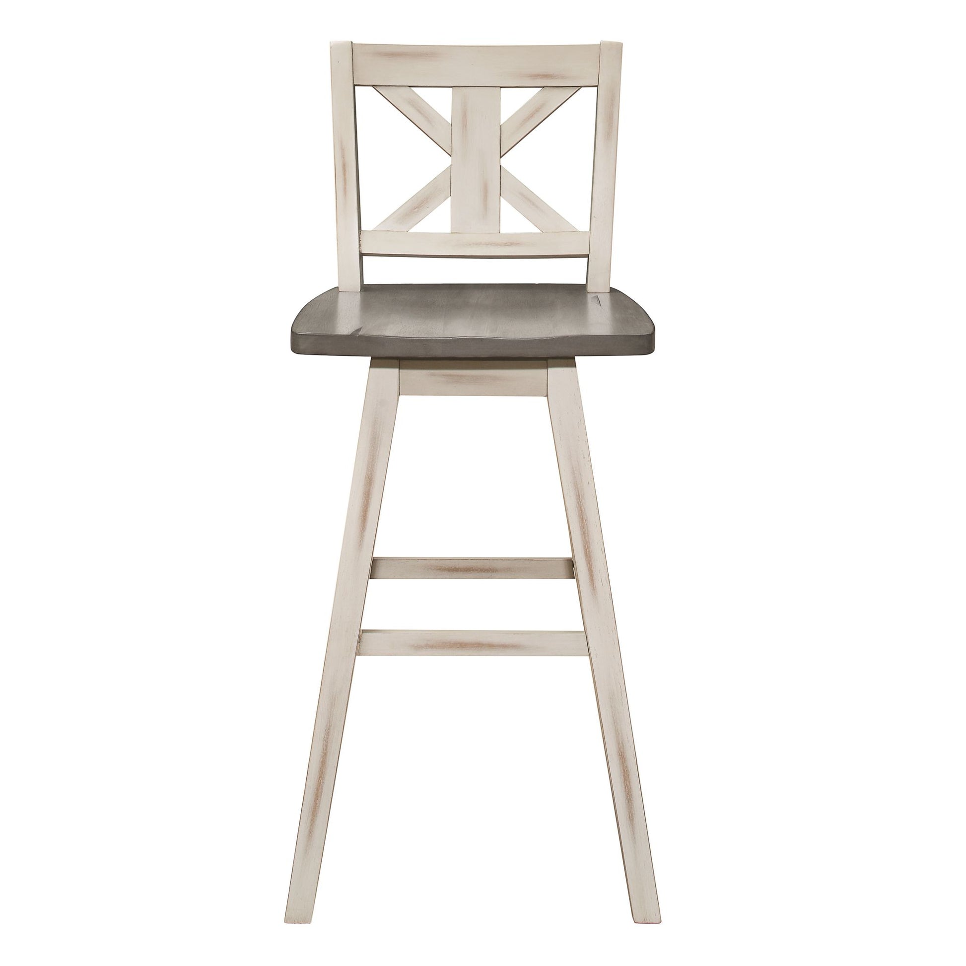 Pub Height Chairs Set of 2, Distressed Gray and White 360-degree Swivel Chair Solid Rubberwood Furniture, X-Back Bar Cha image 2