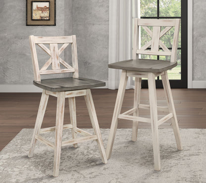 Pub Height Chairs Set of 2, Distressed Gray and White 360-degree Swivel Chair Solid Rubberwood Furniture, X-Back Bar Cha image 6
