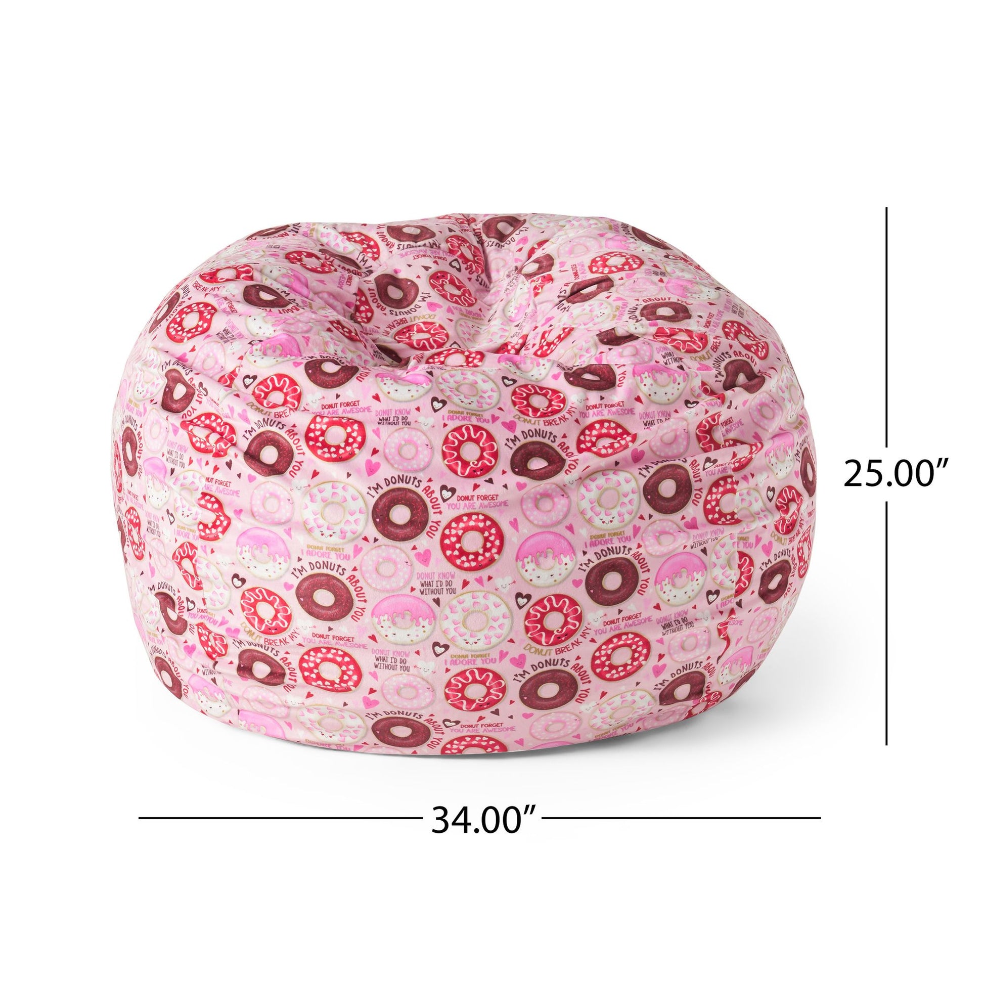 Puff-Puff 3 foot Rounded Bean Bag, Pink Donut Print image 3
