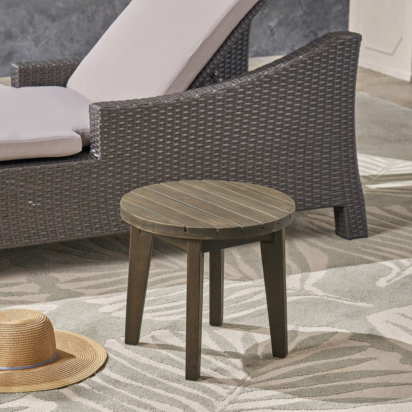 Outdoor 16" Acacia Wood Side Table, Gray Finish image 3